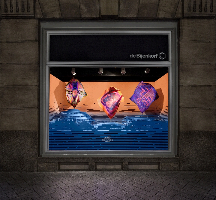 Hermès windows display at Bijenkorf by Bonsoir Paris