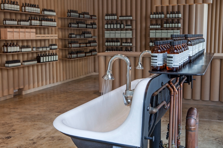 Aesop L.A store made from recycled cardboard tubes by Brooks + Scarpa