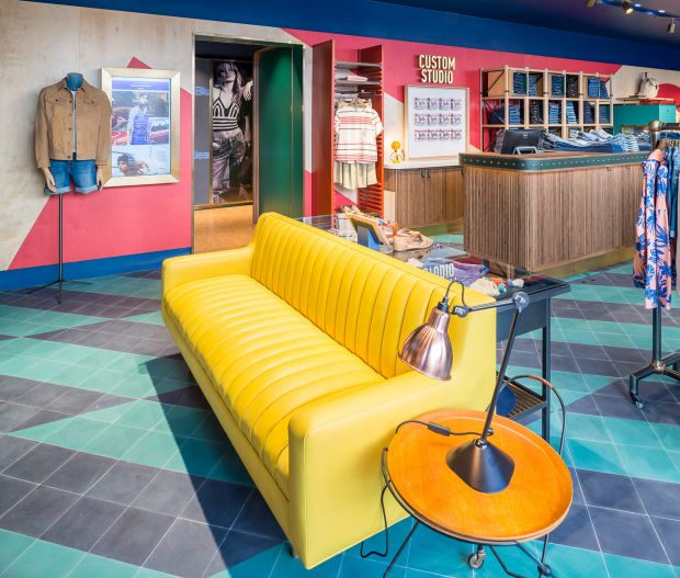 Pepe Jeans new colorful store concept by by Martin Brudnizki